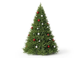 Fototapeta premium A decorated christmas tree with red and white ornaments, isolated on a white background