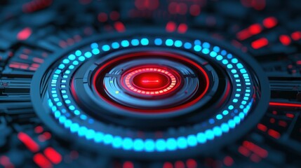 Product Innovation Bot Concept. Futuristic Digital Interface with Circular Design and Bright Colorful Lights