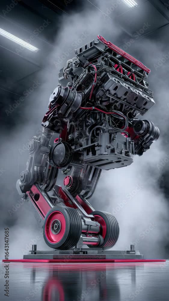 Poster futuristic robot engine design an artistic blend of mechanical technology and misty intricacies in s