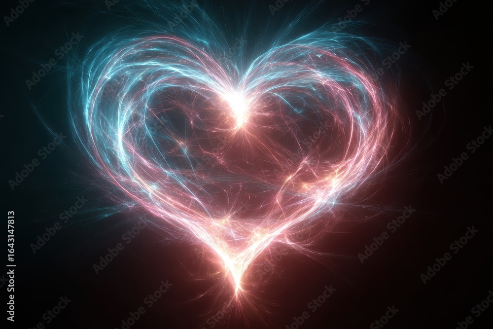 Poster glowing heart shape abstract background that evokes emotions and warmth with vibrant colors and intr