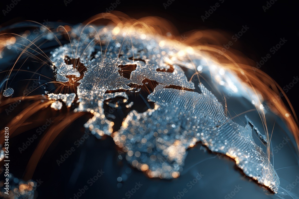 Poster global digitalization reshaping trade routes through interconnected networks and technological advan