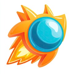 Cartoonish, stylized rocket with vibrant orange and teal colors