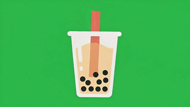 Animated Bubble Tea Cup on Green Background.