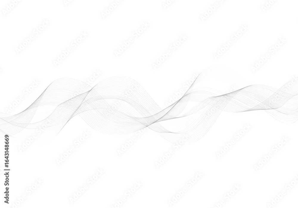 Poster Abstract flowing wave of thin gray lines on a transparent background, representing a modern and clean design element with a sense of motion