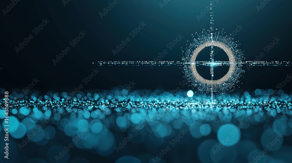 Poster digital targeting icon animated crosshairs moving across a digital map, pinpointing a specific locat