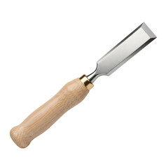 Fototapeta premium A sharp metal chisel with a wooden handle, a common woodworking tool, isolated on transparent background