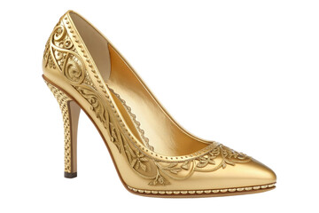 Obraz premium Gold High heel shoe isolated on white - 3d illustration 