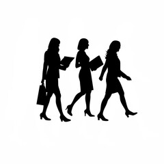 Diverse group of professional women walking and discussing silhouette isolated on white background
