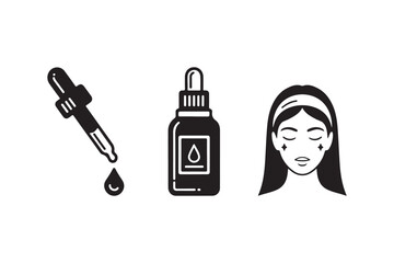 Skincare Serum Dropper Face Beauty Icon Set Vector Illustration