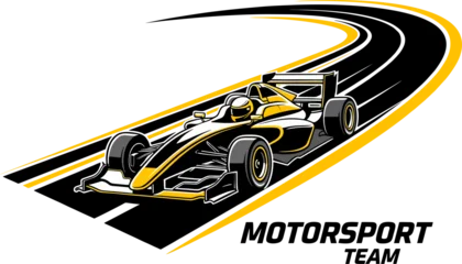 Ingelijste posters Formule 1 A sleek, dynamic Formula 1 racing car speeds along a stylized black and yellow track, embodying the thrilling essence of professional motorsport competition.  © Tanska