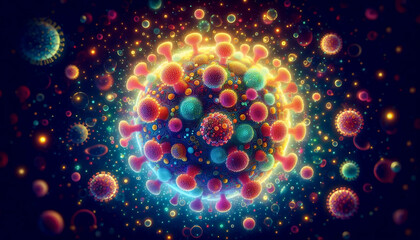 Fototapeta premium Abstract virus cells under a microscope, AI generated image
