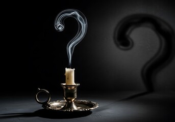 Mysterious candle with smoke forming a question mark. Perfect for concepts of mystery, questions, answers, and uncertainty.