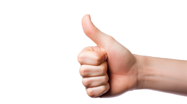 Hand gestures a thumbs up, symbolizing success and a positive agreement on transparent background. PNG