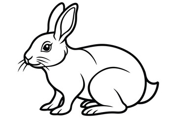 An adorable stylized rabbit sits calmly, outlined in black 