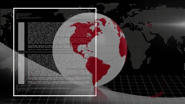 On start 3D globe rotating, frame expanding, bars filling, dots animating to visualize trends