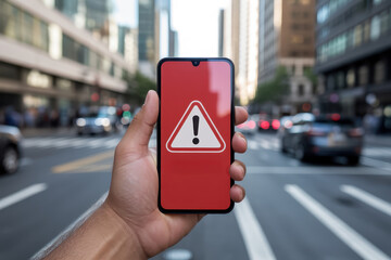 Alert Notification on Smartphone in Urban Street Setting