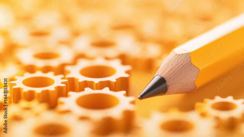 Aufkleber pencil and gear (setting) a pencil placed next to a gear icon on a computer screen, representing the