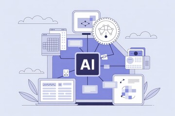 AI Technology Concept with Various Icons and Illustrations Connected
