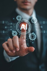 Businessman Touching AI Concept with Digital Technology Interface