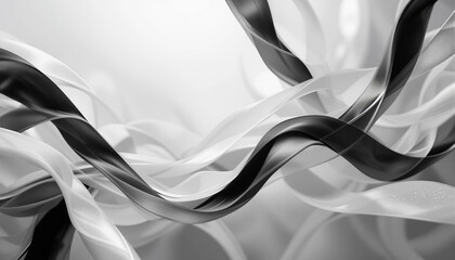 Obraz premium Elegant intertwining ribbons in black and white creating a sophisticated abstract composition