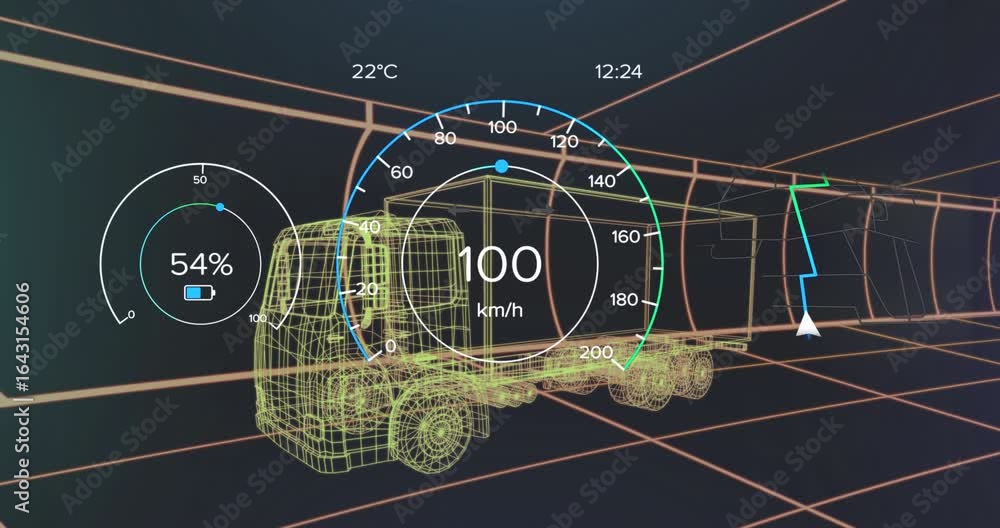 Poster wireframe truck accelerating to 100 kmh then braking on simulation start for testing