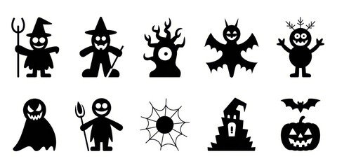 Obraz premium Halloween themed icons featuring spooky characters and symbols