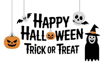 Festive Halloween Design with Pumpkins, Ghosts, and Spooky Elements
