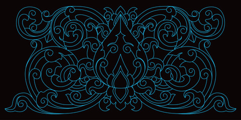 Elegant outline drawing features a classic ornate symmetrical floral pattern.