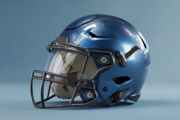 Fototapeta premium Realistic illustration of a blue american football helmet showcasing intricate details and design elements against a soft background
