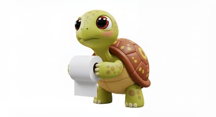Fototapeta premium Cute turtle holding toilet paper roll