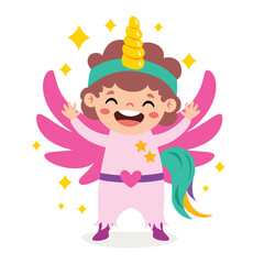 Cartoon Kid Wearing Unicorn Costume