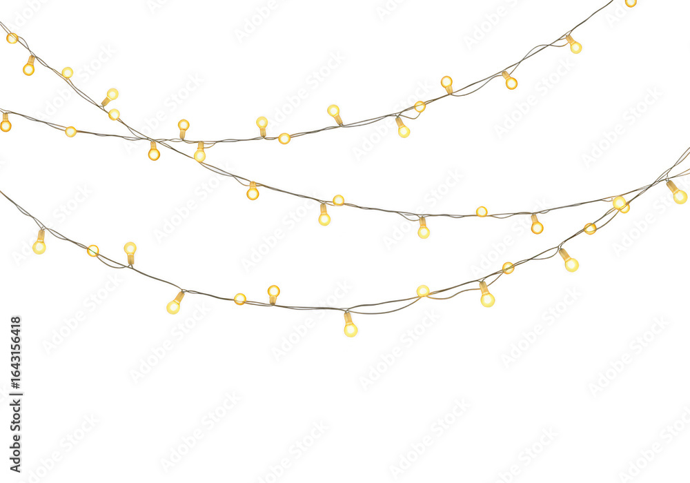 Poster Warm yellow string lights isolated on transparent background
