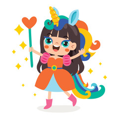 Cartoon Kid Wearing Unicorn Costume