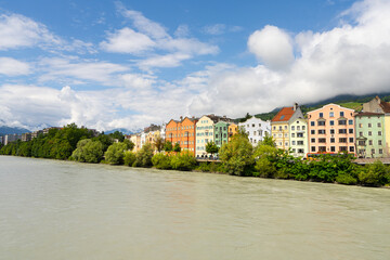 Fototapeta premium the panorama in the Inn river in Innsbruck, Austria