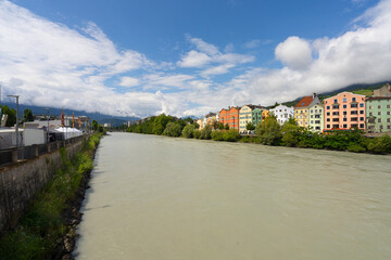 Obraz premium the panorama in the Inn river in Innsbruck, Austria