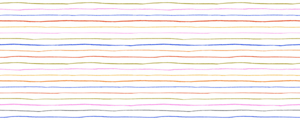 Colorful funky horizontal thin lines seamless pattern. Crayon or pencil drawn lined sheet of paper.