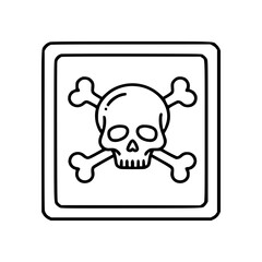 Skull and crossbones icon in black outline for Halloween design, icon poison, toxic substance  