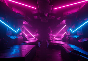 Neon Lights in a Futuristic Sci-Fi Corridor
