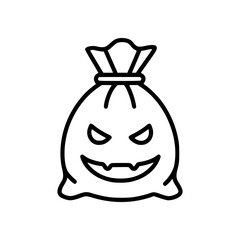 Halloween candy bag with spooky face outline icon  