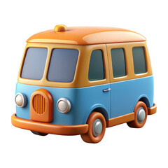 3d retro camper van with orange and blue accents isolated on transparent background