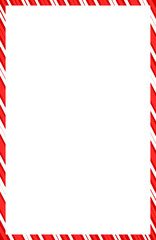 christmas candy cane border, red and white striped frame, rectangle blank template on transparent background.