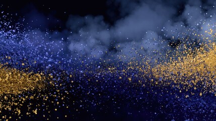 Gold and blue particle explosion on dark background