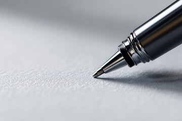 Close-Up of Sleek Black Pen Writing on Smooth White Paper: Focus and Precision
