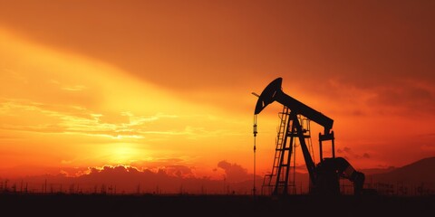 Oil pump extracting crude oil at sunset, industrial energy production