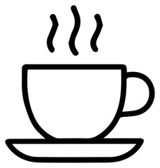 Black outline icon of a steaming cup on a saucer hot drink symbol