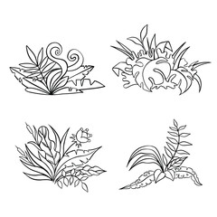 Set of Bushes Plants line flat