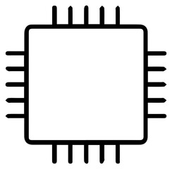 Sleek minimalist black outline icon of a modern computer microchip processor