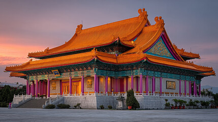 Stunning traditional temple with vibrant colors intricate architecture ornate roof design cultural heritage scenic views historic structure religious significance artistic