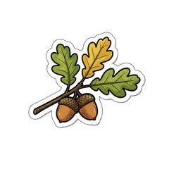 Autumn oak branch with acorns and colorful leaves symbolizing nature