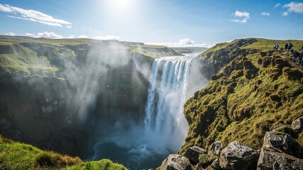 Fototapeta premium Picturesque Waterfall Dropping into a Serene Pool